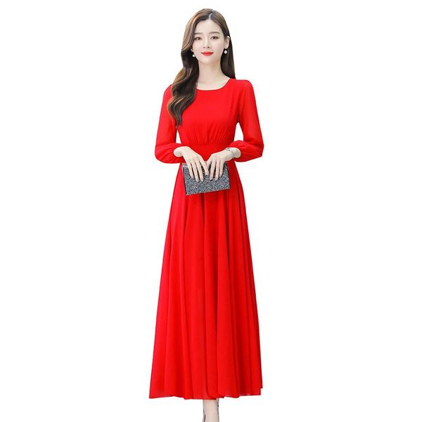 

casual dresses 2021 women fashion slim chiffon purple lady elegant long sleeve red blue o-neck dress bodycon party vestidos, Black;gray