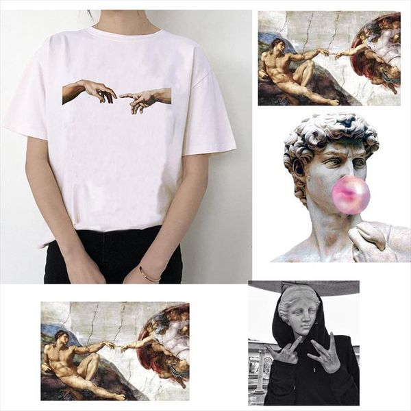 

michelangelo david hands print and mens t shirts women femaale clothes aesthetic harajuku ulzzang graphic 90s summer top, White;black