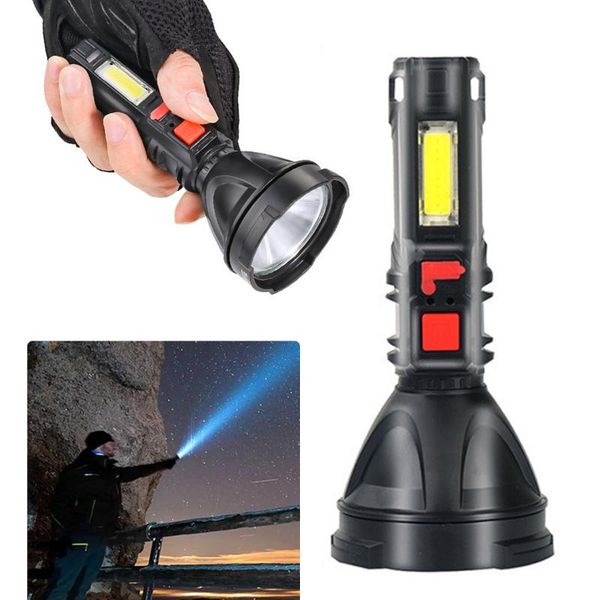 

tactical high power cob usb rechargeable built-in battery torch waterproof hand light outdoor camping flashlights torches