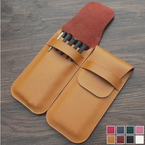 

handmade leather cowhide fountain pencil bag genuine pen cases cover sleeve pouch office school students supplies bags