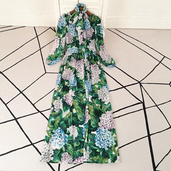 

casual dresses long dress 2021 autumn women's boho party elegant chic green plant print slim sleeve chiffon, Black;gray