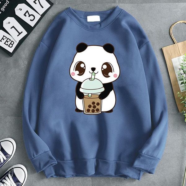 

men's hoodies & sweatshirts cartoon drink water panda print man casual pullover hoody vintage manga kpop men sweatshirt, Black