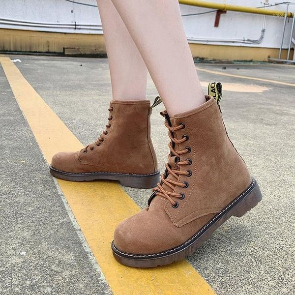 

boots female spring autumn ankle for women shoes woman lace up thick bottom british motorcycle plus size1, Black