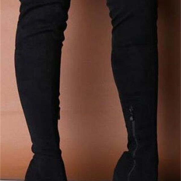 

boot trade services of toe open, thigh-high, stilettos thick woven woman high-heeled boots on her knee, black-heeled boots.