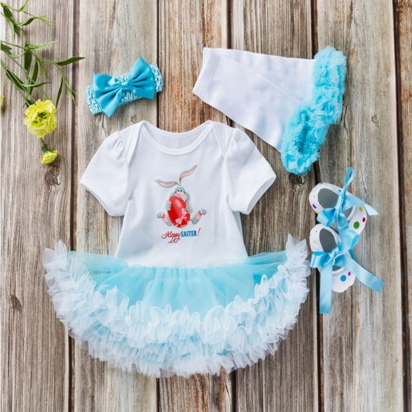 

clothing sets easter clothes baby girl 4-piece rabbit short sleeve tutu jumpsuit +socks +hairband +shoes outfits e4012 eyle, White
