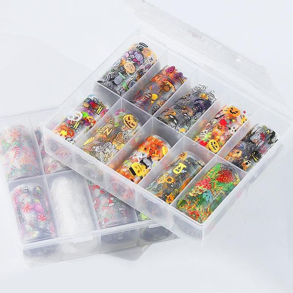 

10rolfoil box large christmas/halloween theme transfer foil sticker 4x100cm nail art stickers (10pcs) sticker1, Black