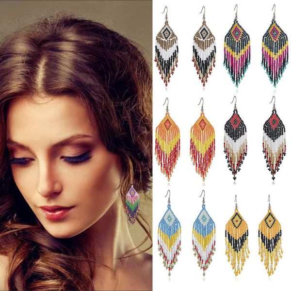 

hoop & huggie european and american color rice bead earring small minority ethnic style handmade jewelry individual bohemian tassel earrings, Golden;silver