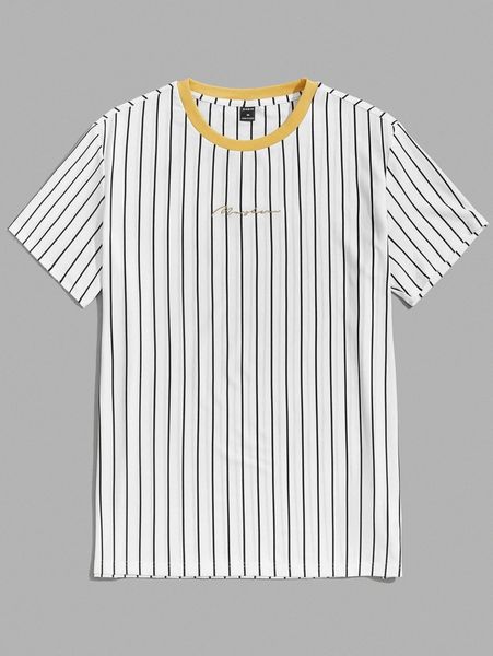 

men striped print round neck t-shirt i5dg#, White;black