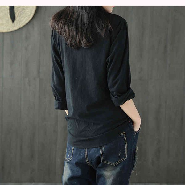 

womens cotton linen shirt blouse big loose solid white black sweet cute fashion casual for spring summer az21531526