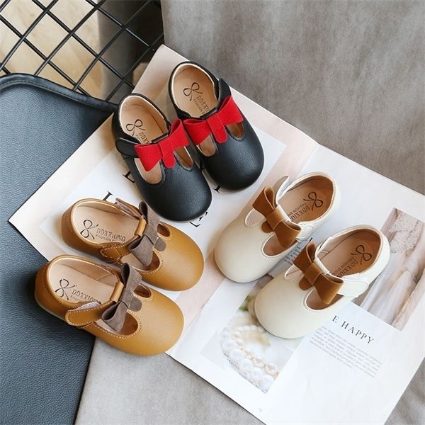 

sneakers kid princess toddlers girs leather t-strap bow-knot kids flats cut-outs dress shoes soft spring new sweet zapatos c0308, Black;red