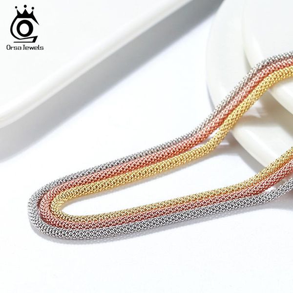 

chains orsa jewels 3mm width 45-60cm 925 sterling silver popcorn chain necklaces women men jewelry mesh necklace sc42