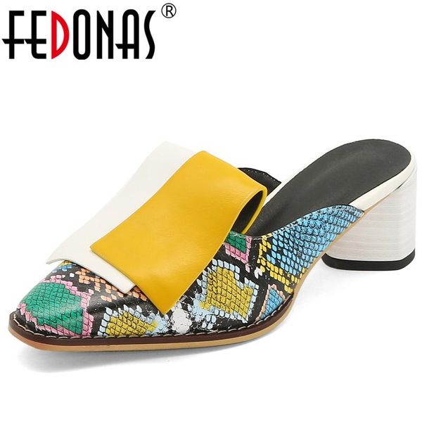 

dress shoes fedonas spring summer fashion mature women wedding casual snake pattern mixed colors thick heel slingbacks woman, Black