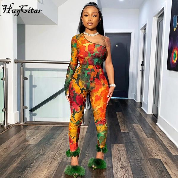 

women's two piece pants hugcitar 2021 one-shoulder tie dye y2k tshirt leggings 2 set autumn winter women fashion streetwear outfits tra, White