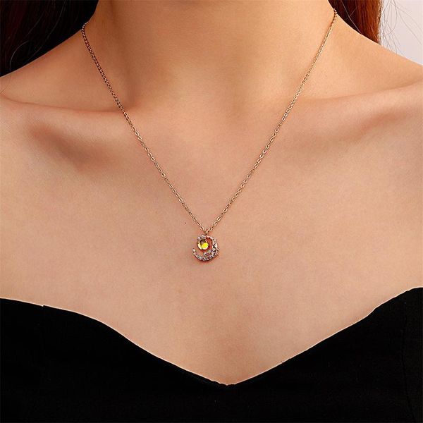 

chains prevent allergy fashion crystal moon opal round charm necklace for women choker, Silver