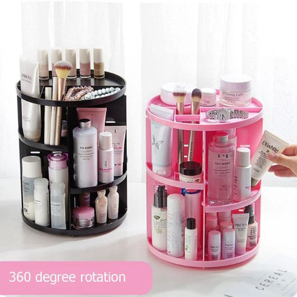 

bathroom storage & organization yicleaner 360-degree rotating cosmetics rack plastic jewelry organizer make up brush holder detachable box