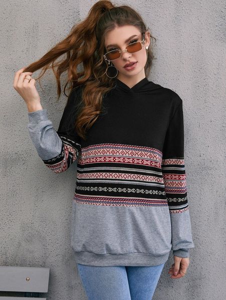 

geo print striped hoodie g66c#, White;black