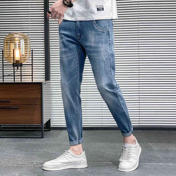 

2021 spring jeans slim straight leg fashion men's casual trend pants, Blue