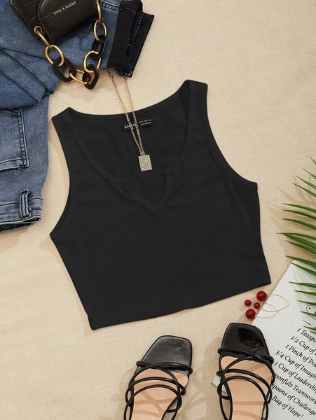 

notch neck rib-knit tank r3ld#, White