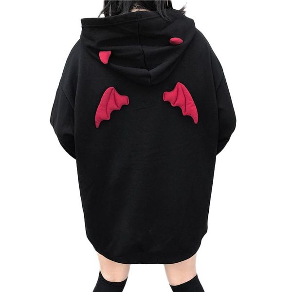 

women's hoodies & sweatshirts autumn black devil ears and wing winged blouse student jacket oversized hooded sweater women birthday gif