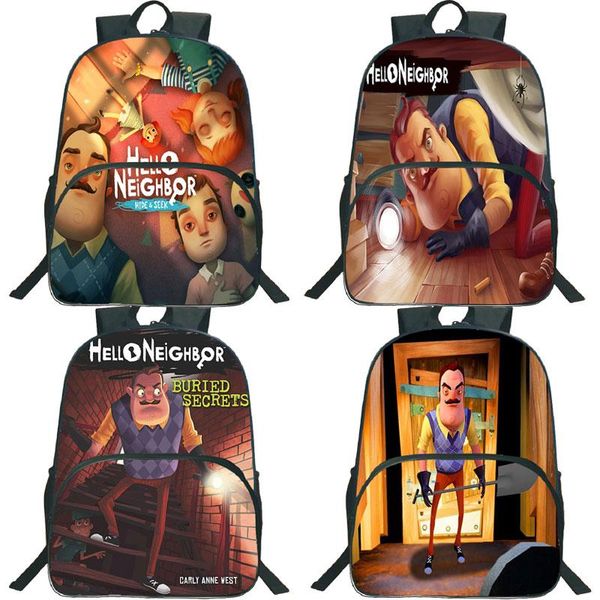 

backpack cartoon game hello neighbor 2 teens 16 inch school bags for children kids rucksack student back to mochila gift