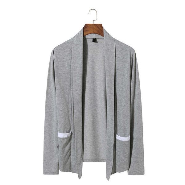 Leichter Herren-Cardigan-Pullover mit Schalkragen, vorne offen, langärmelig, schmal geschnitten, Kaschmirpullover mit Taschen, Jersey-Hemden, Y0907