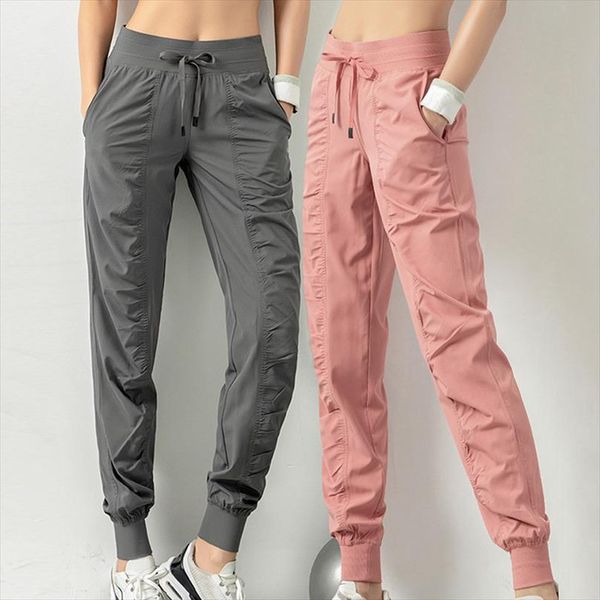 

fabric drawstring running sport joggers women legging quick dry athletic gym fitness sweatpants with two side pockets exercise pants, Black
