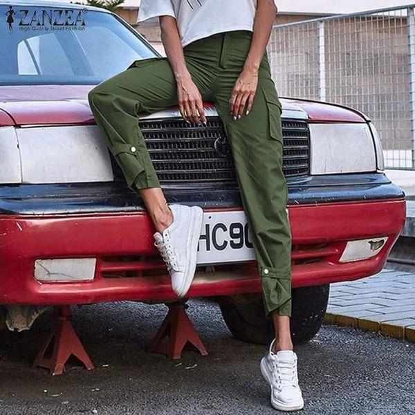 

women's pants & capris zanzea 2021 fashion women overalls high waist straight long trousers casual solid buttons pantalones femme stree, Black;white