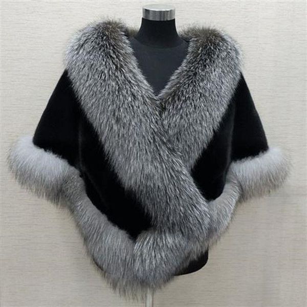 

women's fur & faux jacket women coat shawl winter veste femme, Black