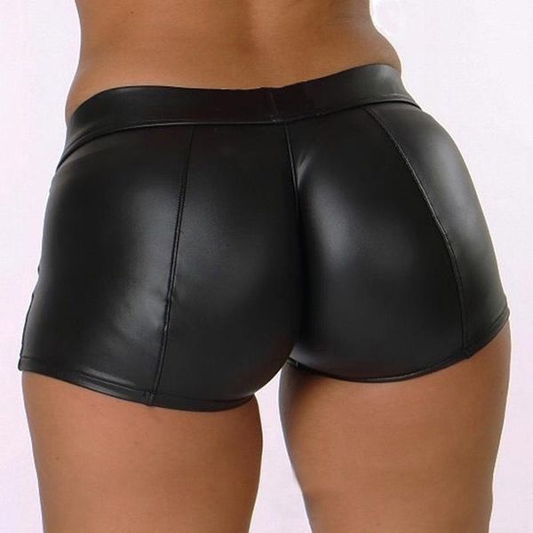 

leather shorts women high waist bodycon push up black short joggers sports fitness womens slim spodenki damskie women's, White;black