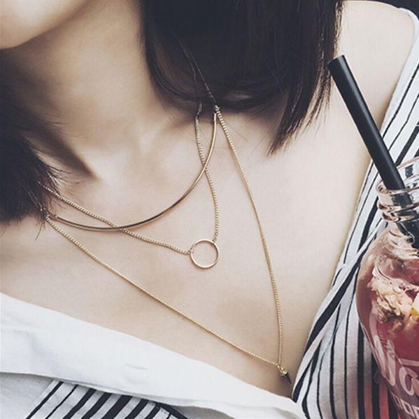 

chokers women's 3 layers necklaces pendants metal golden color not fade simple style all-match fashion jewelry necklace pendant, Golden;silver