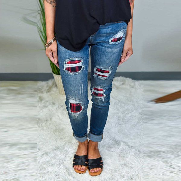 

fashion jeans autumn and winter ny women's large hole stitching casual leggings 78256, Blue