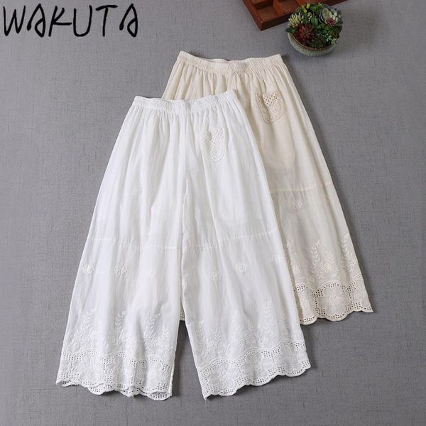 

fashion japan lace calf-length pants women 2021 summer loose casual chic high waist sweet cute girls wide leg trousers women's & capris, Black;white
