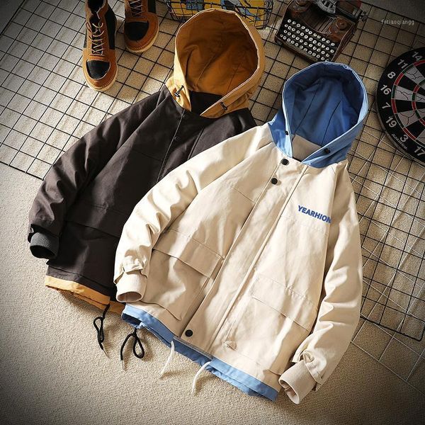 

youth men autumn vintage cargo jackets 2021 mens harajuku pockets streetwear windbreaker korean black hooded 3xl men's, Black;brown