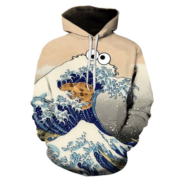 

new men's and women's hoodie in winter autumn fun wave 3d digital print, Black