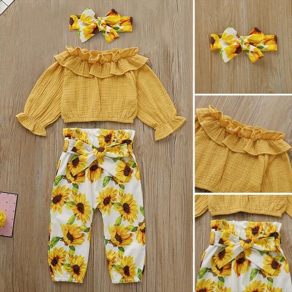 

toddler baby kid girl floral outfits little girls long sleeve t shirt pant headband 3pcs clothing set 1 4t, White