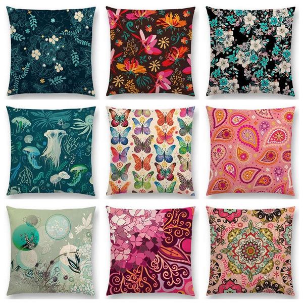 

gorgeous flowers circle floral curves abstract pattern blossom paisleys butterfly colorful cushion sofa throw pillow cushion/decorative