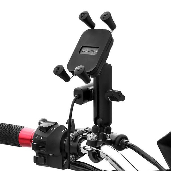 

cell phone mounts & holders heavy duty aluminum alloy motorcycle holder handlebar mount universal grip bracket with 12-80v 2.1a usb charger
