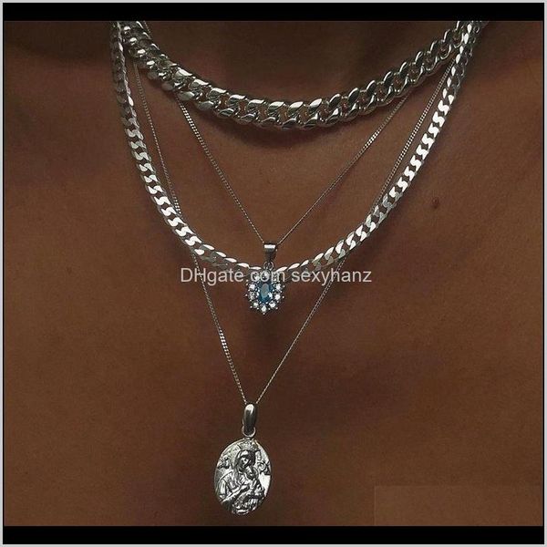 

& pendants drop delivery 2021 4pcs/set women necklaces set bohemian oval carved portrait gem pendant clavicle chain sier color necklace char, Silver