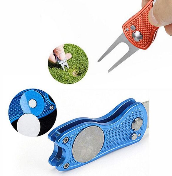 

golf training aids mini divot tool with ball marker pitch cleaner foldable pitchfork accessories putting green fork 4 colors