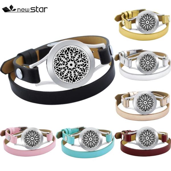 

stainless steel essential oil diffuser bracelet 316l locket leather pads for men' present bangle, Black
