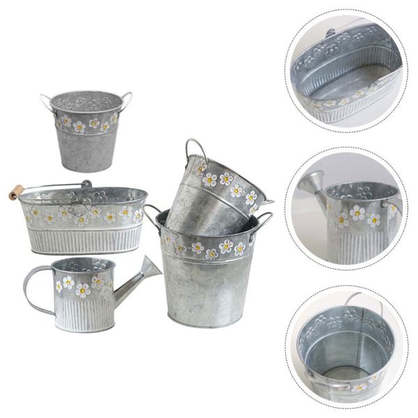 

5pcs vintage flower bucket decorative holder with handle for garden vases
