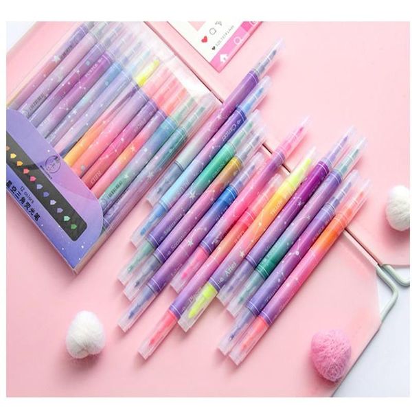 

highlighters 12pcs/1set highlighter multicolor hand note pen school poster pens fluorescent stationery office supplies, Black;red