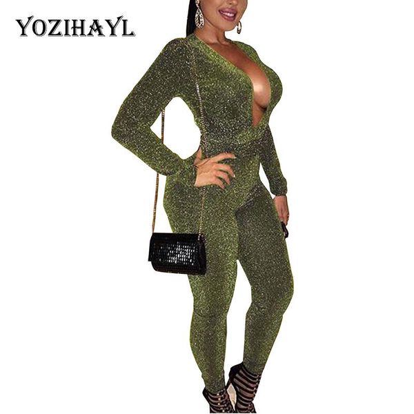 

women's jumpsuits & rompers yozihayl women long sleeve v-neck party jumpsuit embellished bling bodycon fitted outwear fashion skinny fe, Black;white