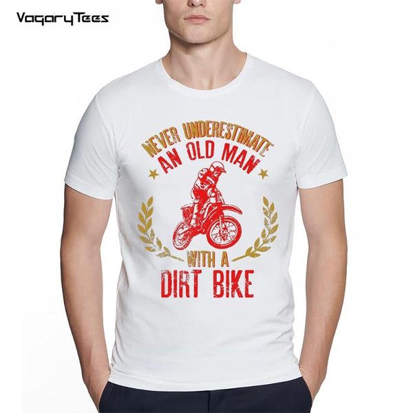 

men's t-shirts funny bicycle design cool tees never underestimate an old man with a dirt bike print t-shirt summer men short sleeve spo, White;black