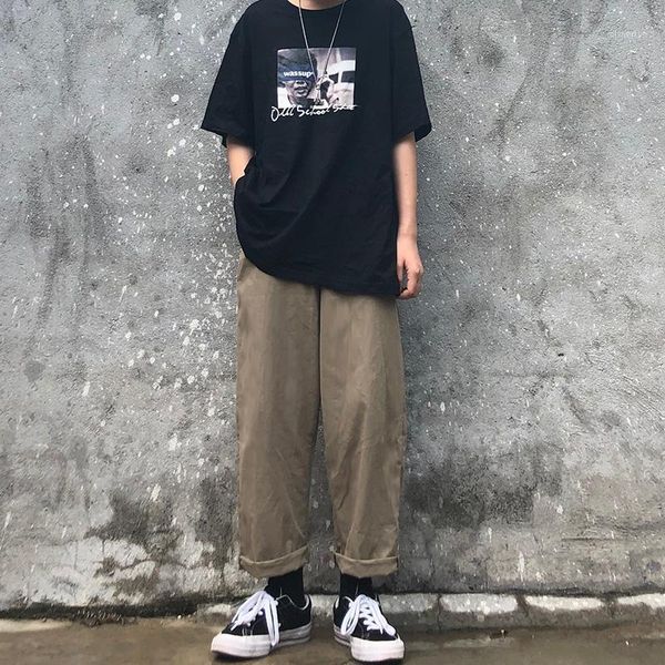 

vintage pants women solid trousers loose causal full length wide leg korean straight pantalones mujer women's & capris, Black;white