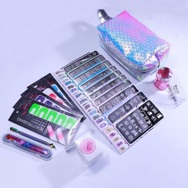

beautybigbang nail art set tool 19 pcs flower geometry style stamping plates stamper mold nails file wipes manicure with bag1
