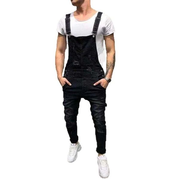 

men's jeans 2style fashion ripped men jumpsuits street distressed denim bib shopping overalls for man suspender pants, Blue