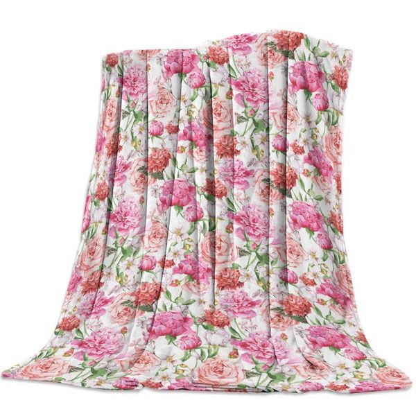 

blankets pink flowers peony rose flannel blanket for bed sofa portable soft fleece throw funny plush bedspreads