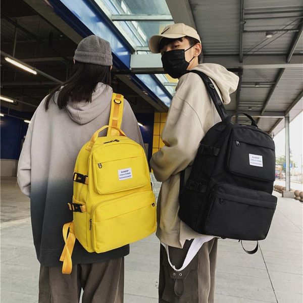 

school bags backpack female 2021 fashion leisure solid color outdoor high capacity schoolbag for students neutral backpacks