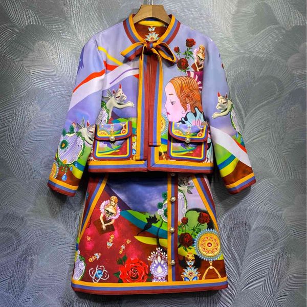 

two piece dress sweet female chic skirt tender 2021 autumn archery to neck jackets short coat + line joint parts c359, White